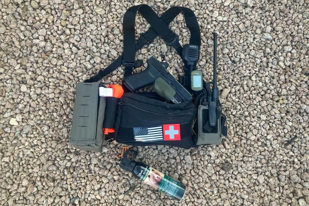 Chest rig with mace guard Alaska bear spray and G20 Gen5