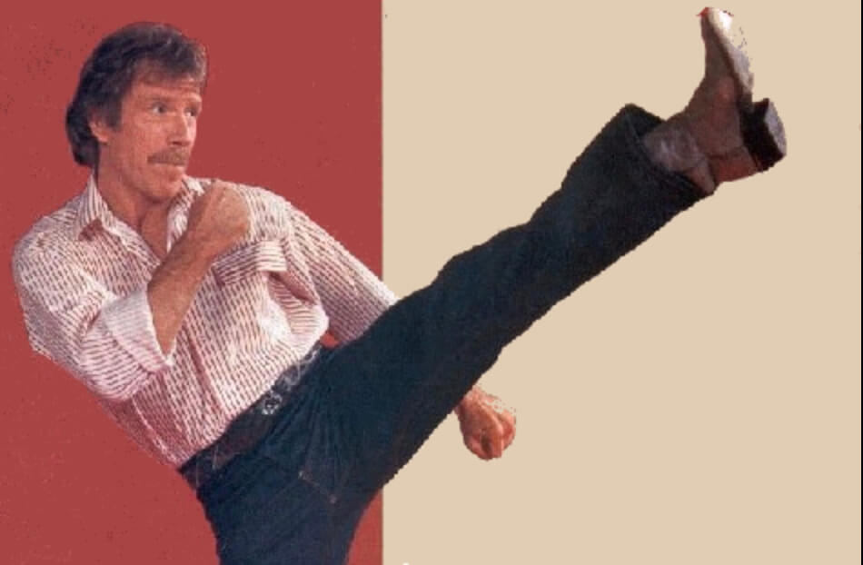 Chuck Norris demonstrating his famous round-house kick