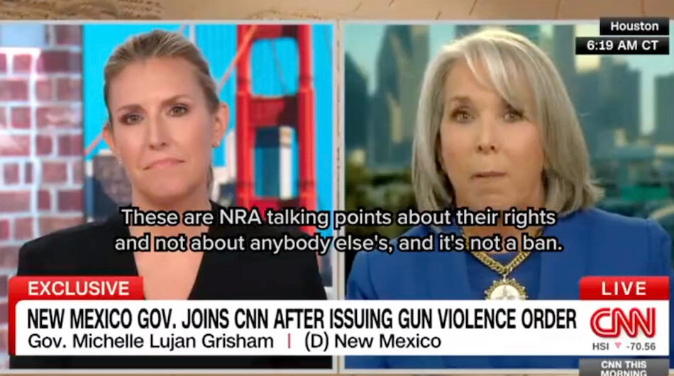 New Mexico Governor appears on CNN to defend her controversial ban on firearms.