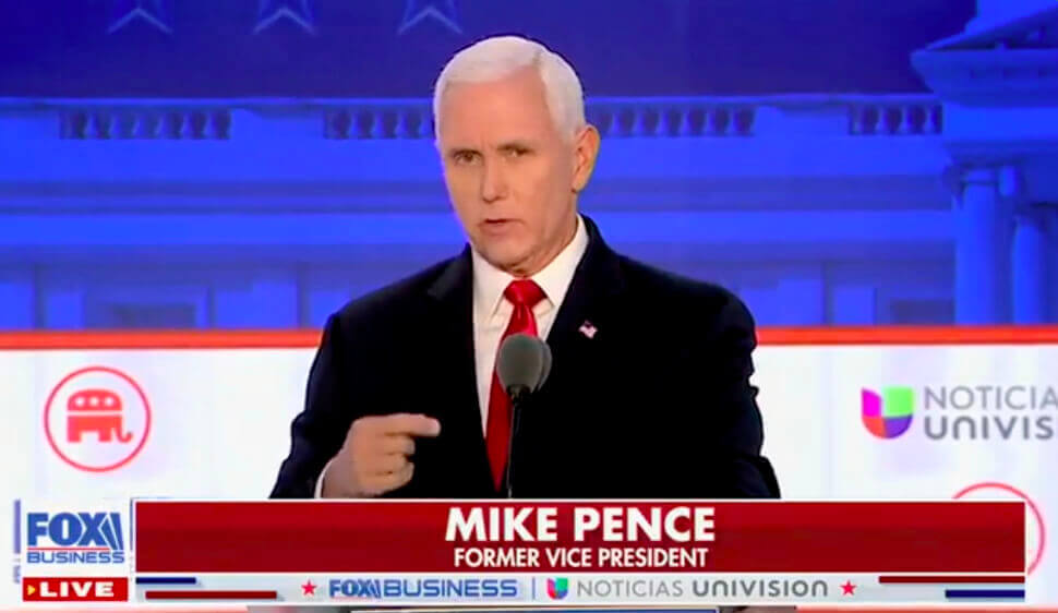 Mike Pence at the podium of the 2nd GOP debate.