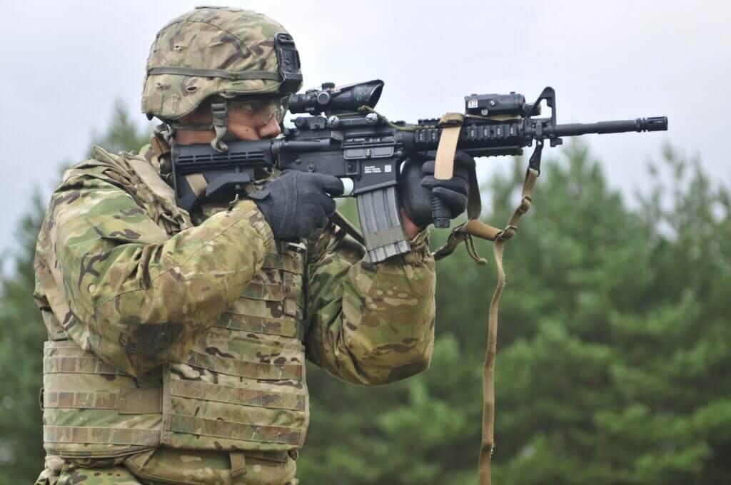 U.S. Army man shooting M4
