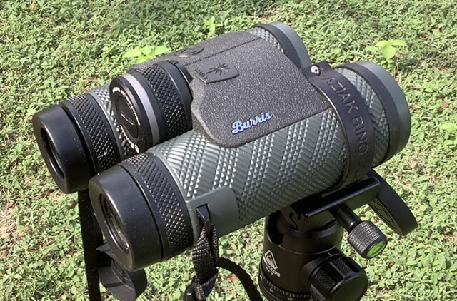 Review: Burris LRF 10x42 binoculars Binoculars on a tripod in the grass