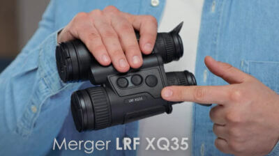Pulsar's new Merger LRF XQ35 in the hands of the presenter.