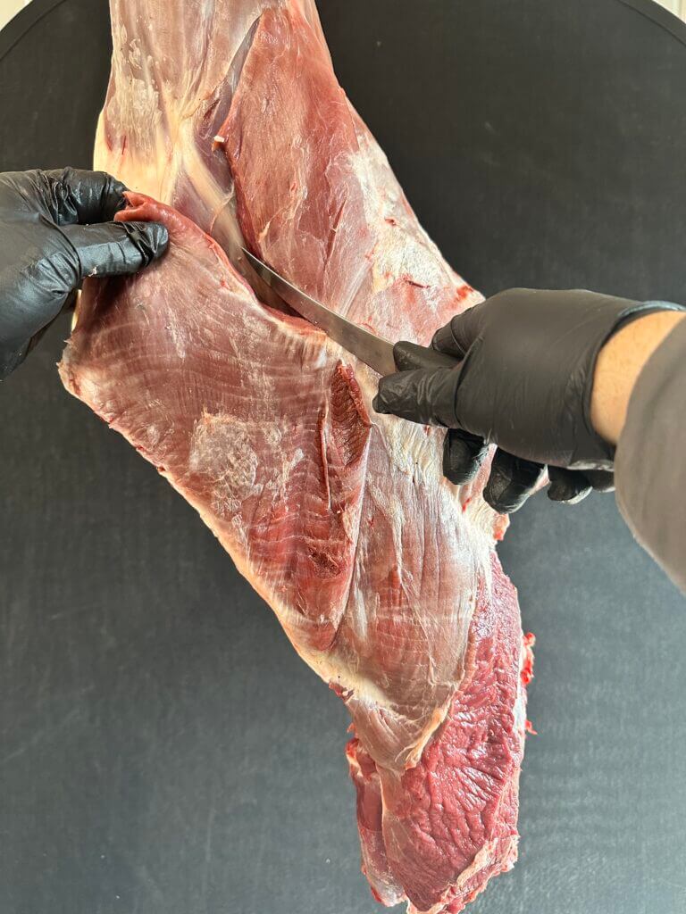 3-November-How to Cut the Humble Hindquarter Heavy fibers of the top round mean cut