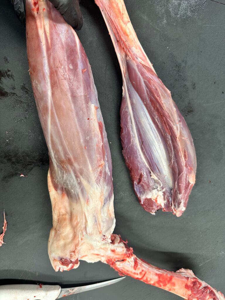 3-November-How to Cut the Humble Hindquarter The shank getting ready to go into a dutch oven or crock pot.