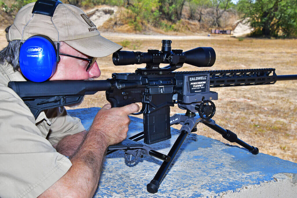 Author testing the Caldwell Precision Turret rest with Ruger SFAR rifle.