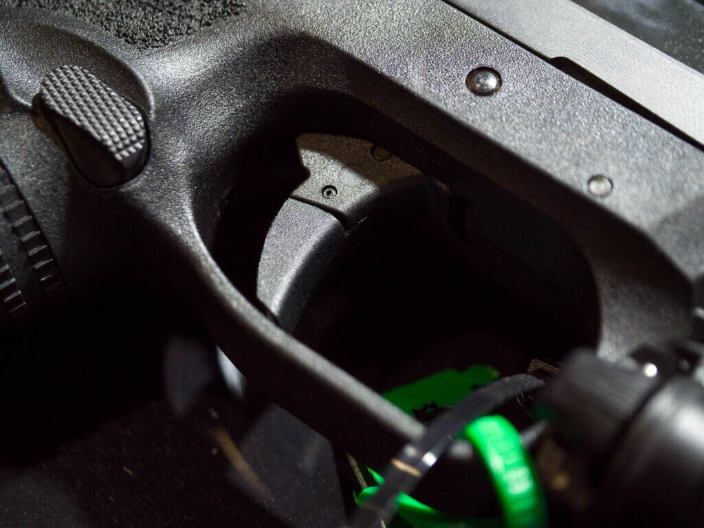Close up view of the trigger.