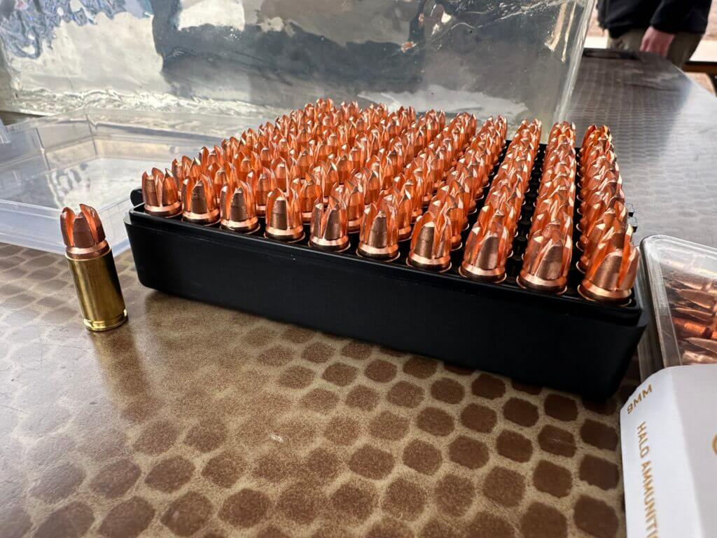 A block of 100 Halo Bullets lays on a display table.