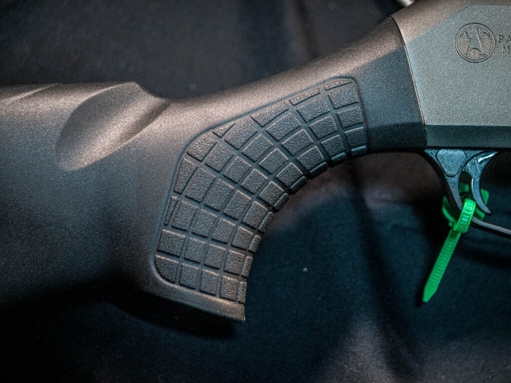 Close up view of the pistol grip