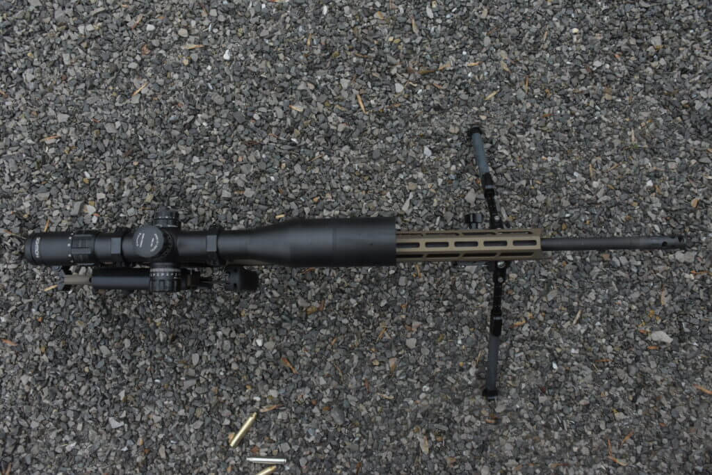Top-down view of this rifle shows how compact it is with the stock folded.