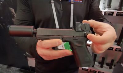 A Glock with a B&T suppressor and a single-shot option.