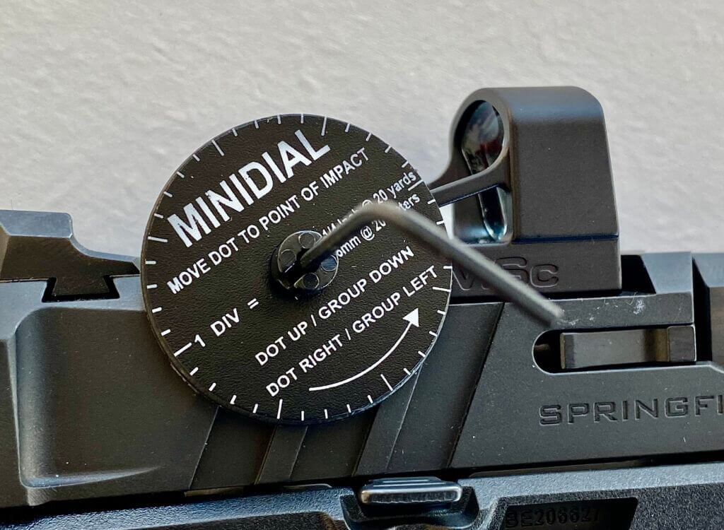 Minidial and wrench zeroing in Shield red dot