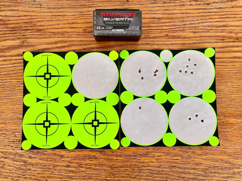 Birchwood Casey target spots and Winchester Silvertip ammo