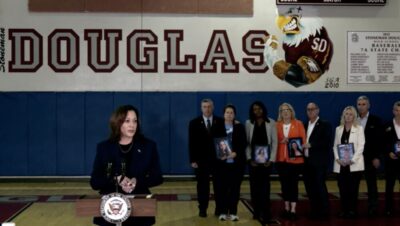 Kamala Harris speaks at Marjory Stoneman Douglas High School.