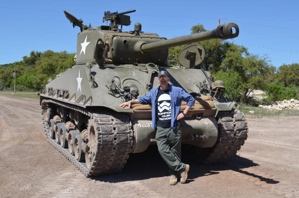M4 Sherman tank at Ox Ranch Texas, live guns, ready for DriveTanks experience