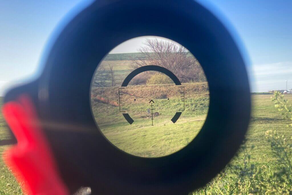 Long range look through the reticle of a scope