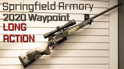 A Springfield Waypoint Long Action rifle on a wall.