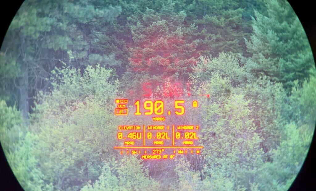 View through a rangefinder of a deer.