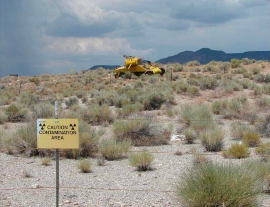 Yellow Sherman tank used for nuclear tests