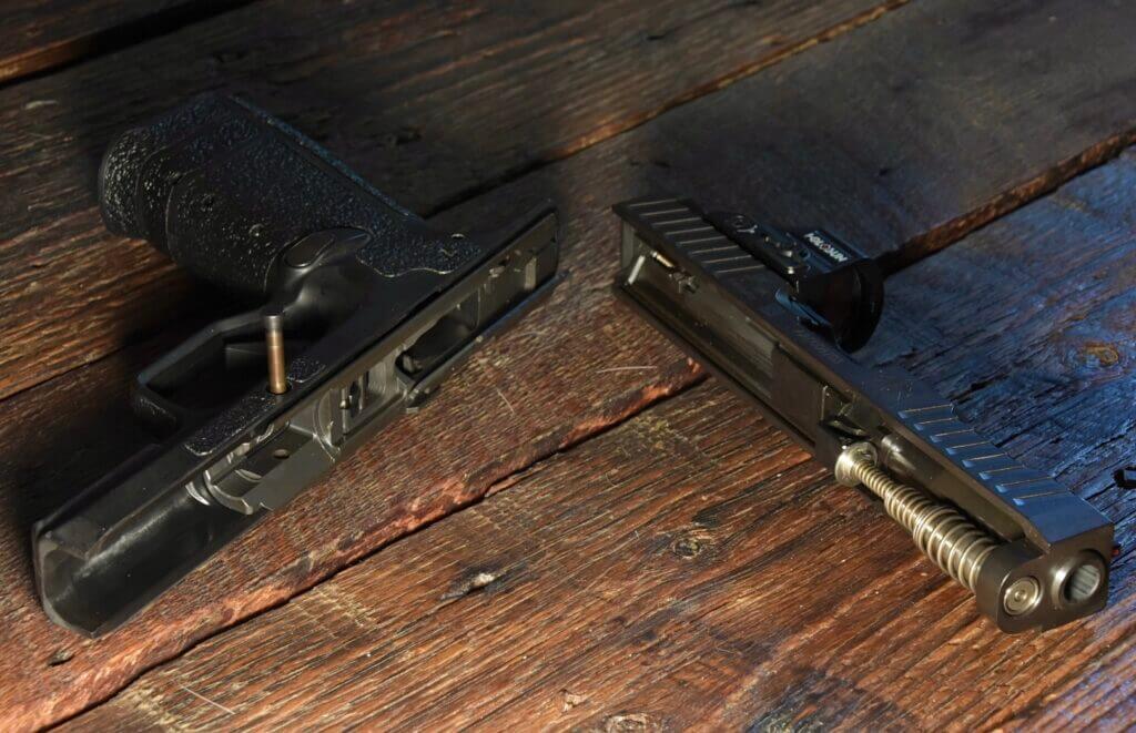 Slide removed from the Gen 2, Type B handgun shows how the barrel sits in the slide.