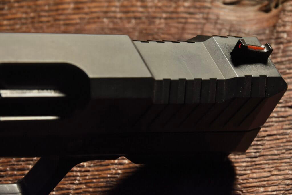 Closeup shot of the aggressive cut on the nose of the Gen 2, Type B slide. 