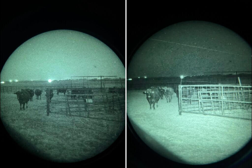 IR light shining no moonlight two images compared