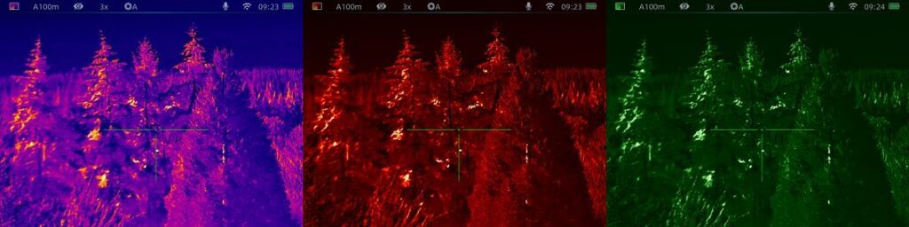 Different color heat modes for the InfiRay Outdoor RICO RH50 V2