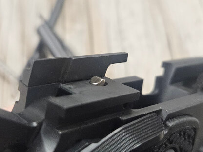 Right side of the ambi safety on the MAC 9 double stack 1911.