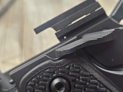 Extended ejector on Mac 9 Double stack with square nose.