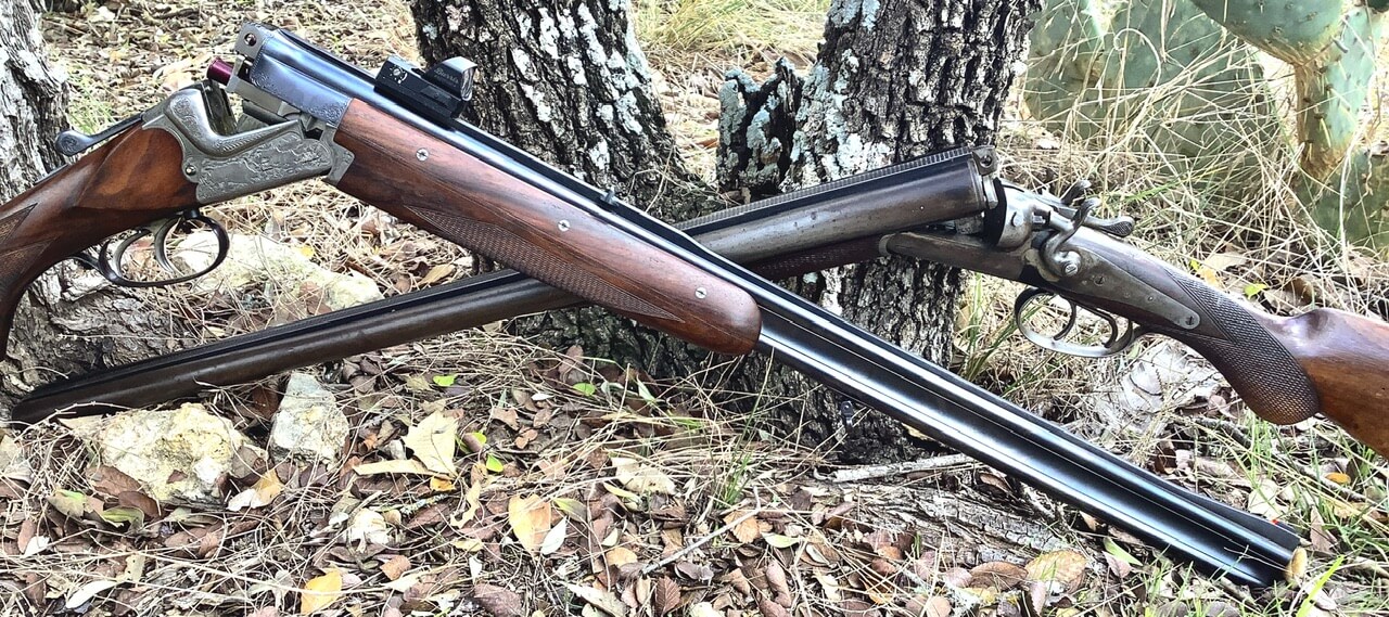two shotguns open and near a tree Old School Guns Part 2