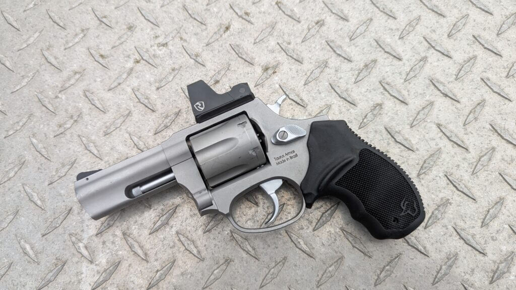 revolver with red dot