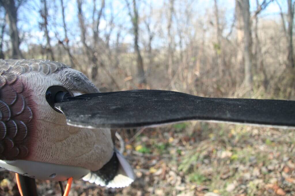 Lucky Duck XHDi flocked wing detail showing black-up stop and foam float patch