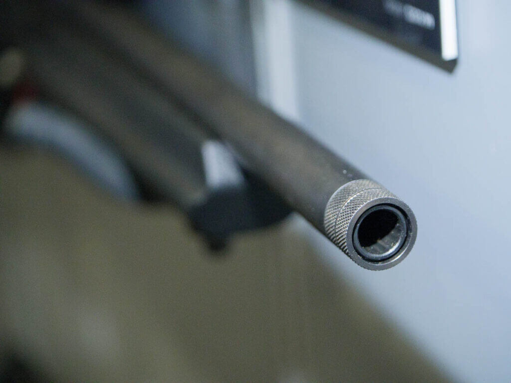 Close up of the barrel thread protector.