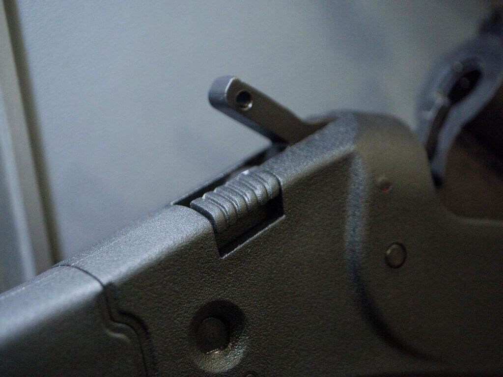 Close up view of the hammer and action release.
