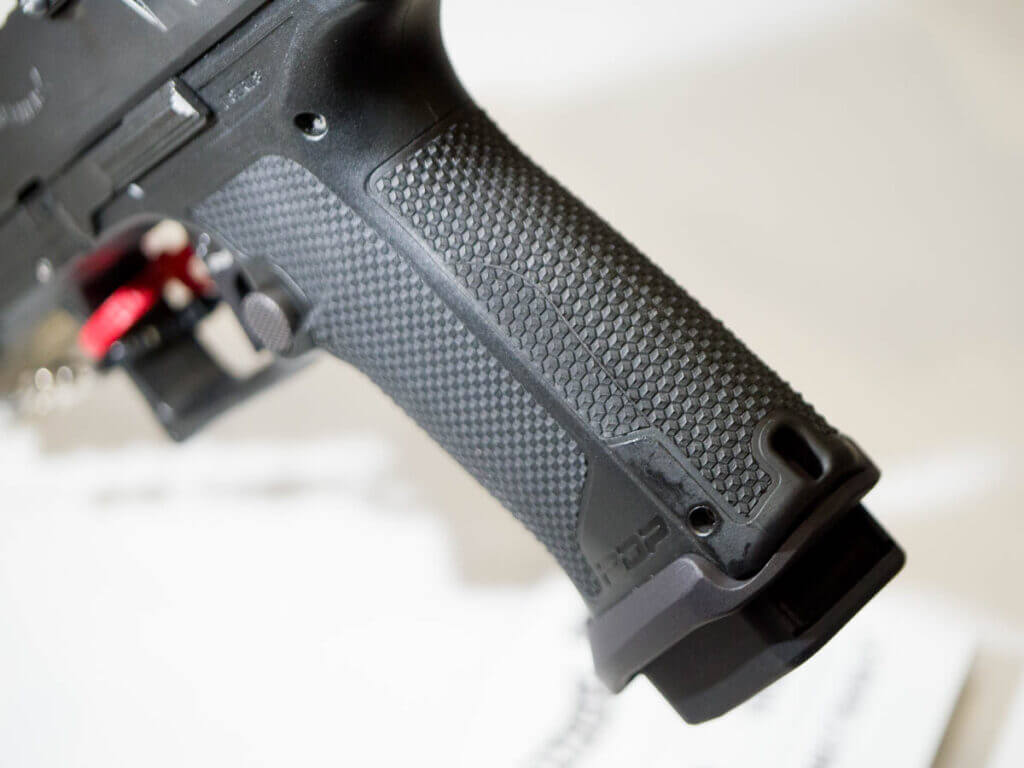 Close up of the backstrap of the grip.