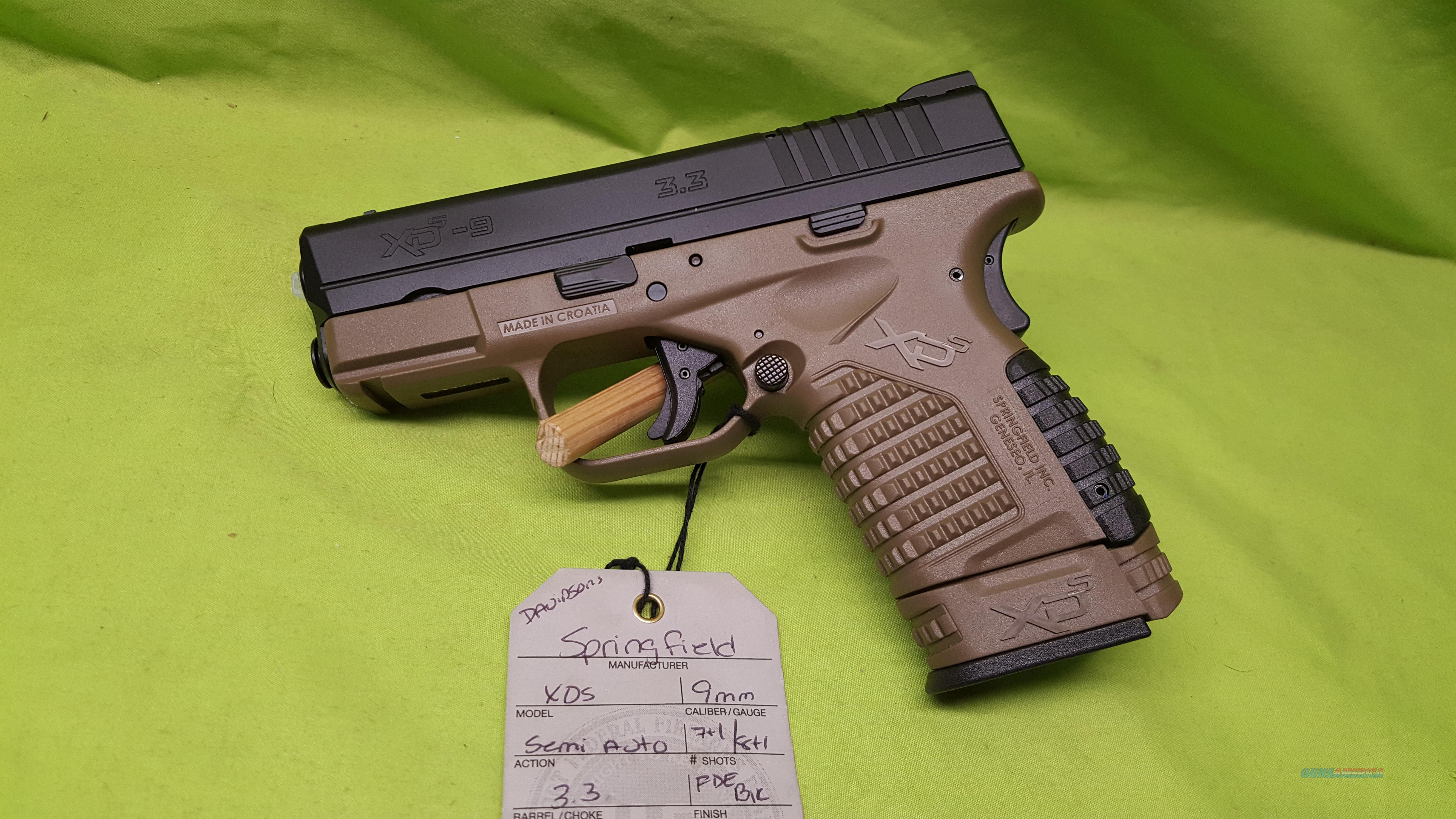 SPRINGFIELD XDS XD S 9MM 9 MM 3.3 FDE 7/8RD ESS... for sale