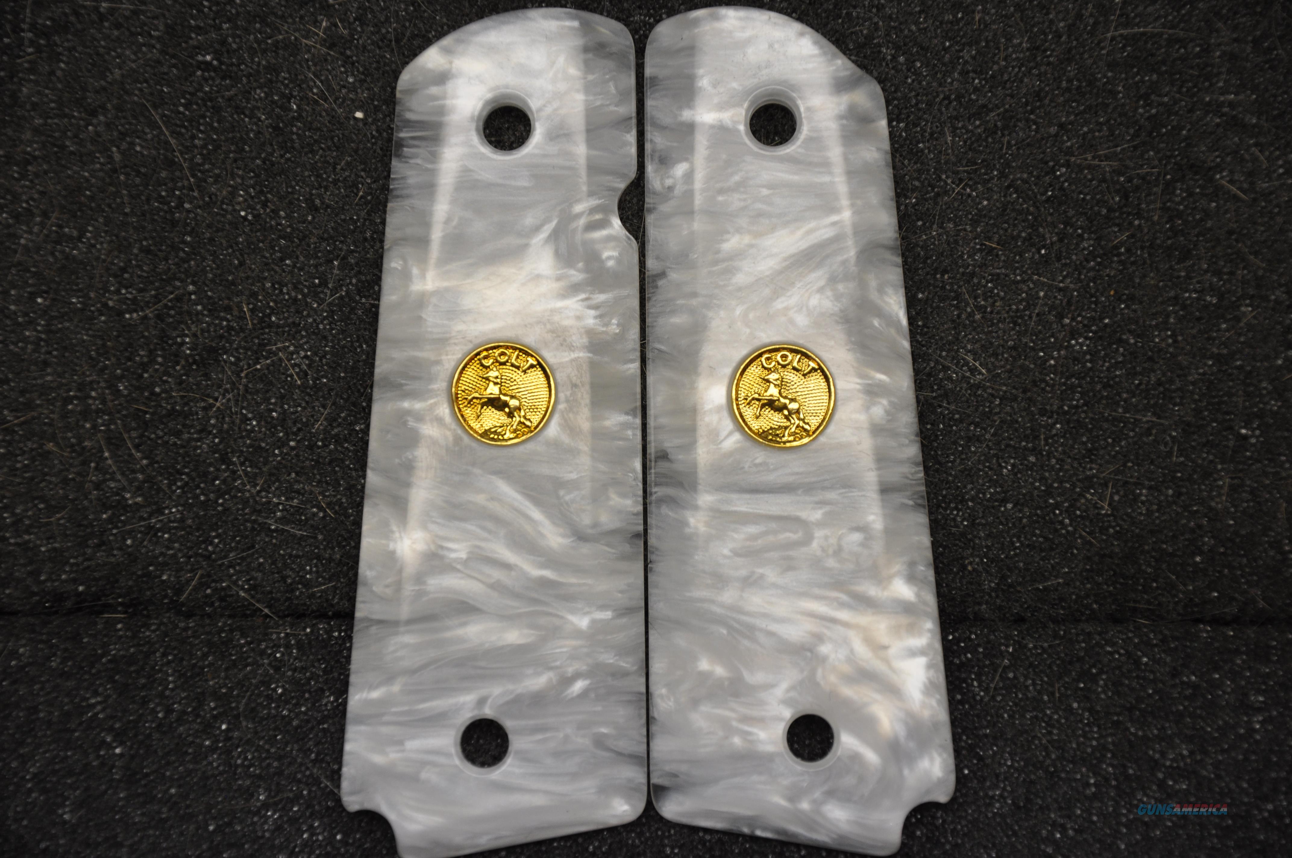 1911 Colt grips 12 Faux White Pearl with Gold m... for sale